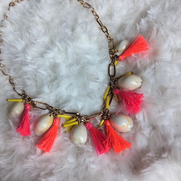 BP Seashell Tassels Chain Necklace Neon Pink Orange - Picture 5 of 5